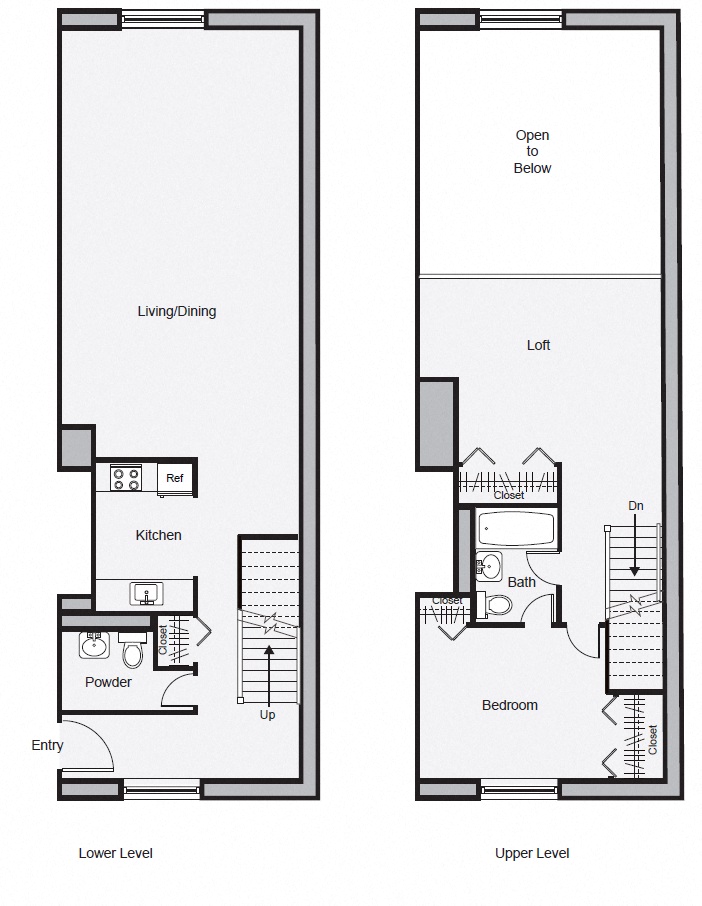 Floor plan for studio, 1.5 baths, 877 sqft
